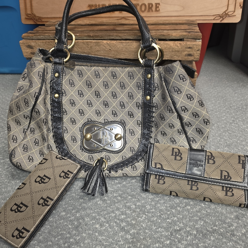 Dooney & Bourke Brown Monogram Satchel with Wallet